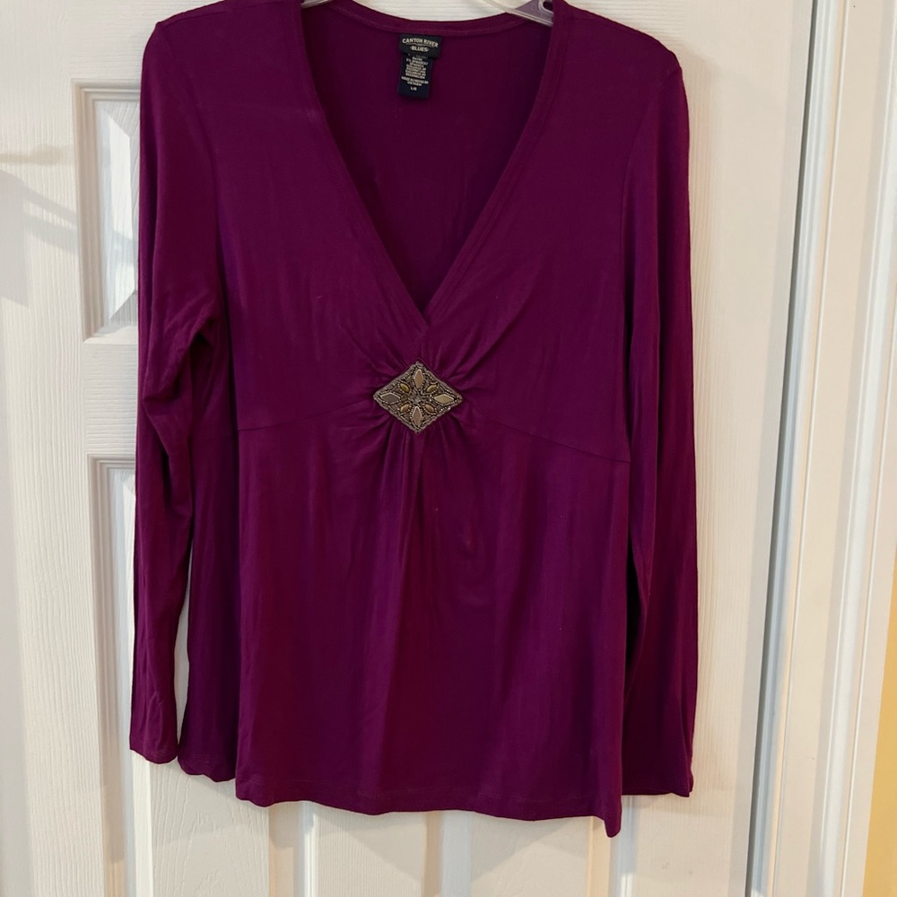 Ladies Size Large "Canyon River" Blues Deep Purple Long Sleeve Top GUC ❤️